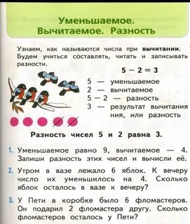 Задания по математике 1 класс уменьшаемое вычитаемое