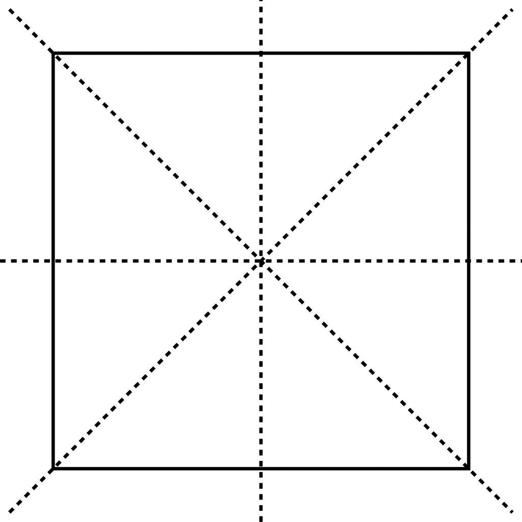 Как определить центр квадрата. Симметрия квадрата. Центр квадрата. Центр симметрии квадрата. Оси симметрии квадрата.