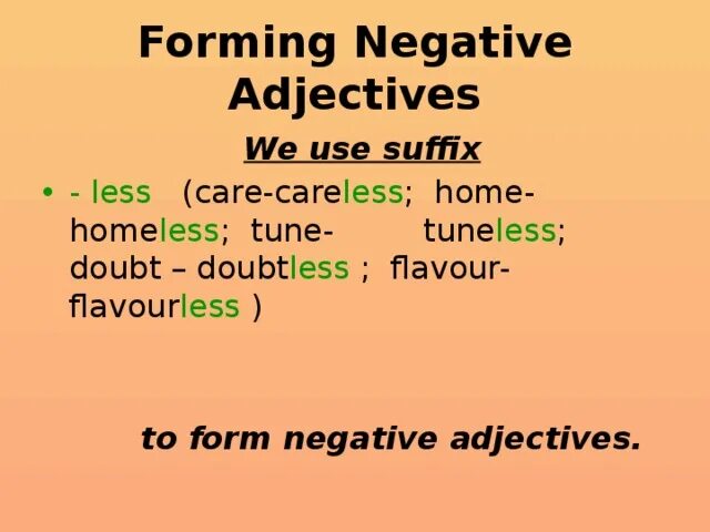 Negative prefixes adjectives. Negative forms of adjectives. Less словообразование. Negative suffixes. Make adjectives negative