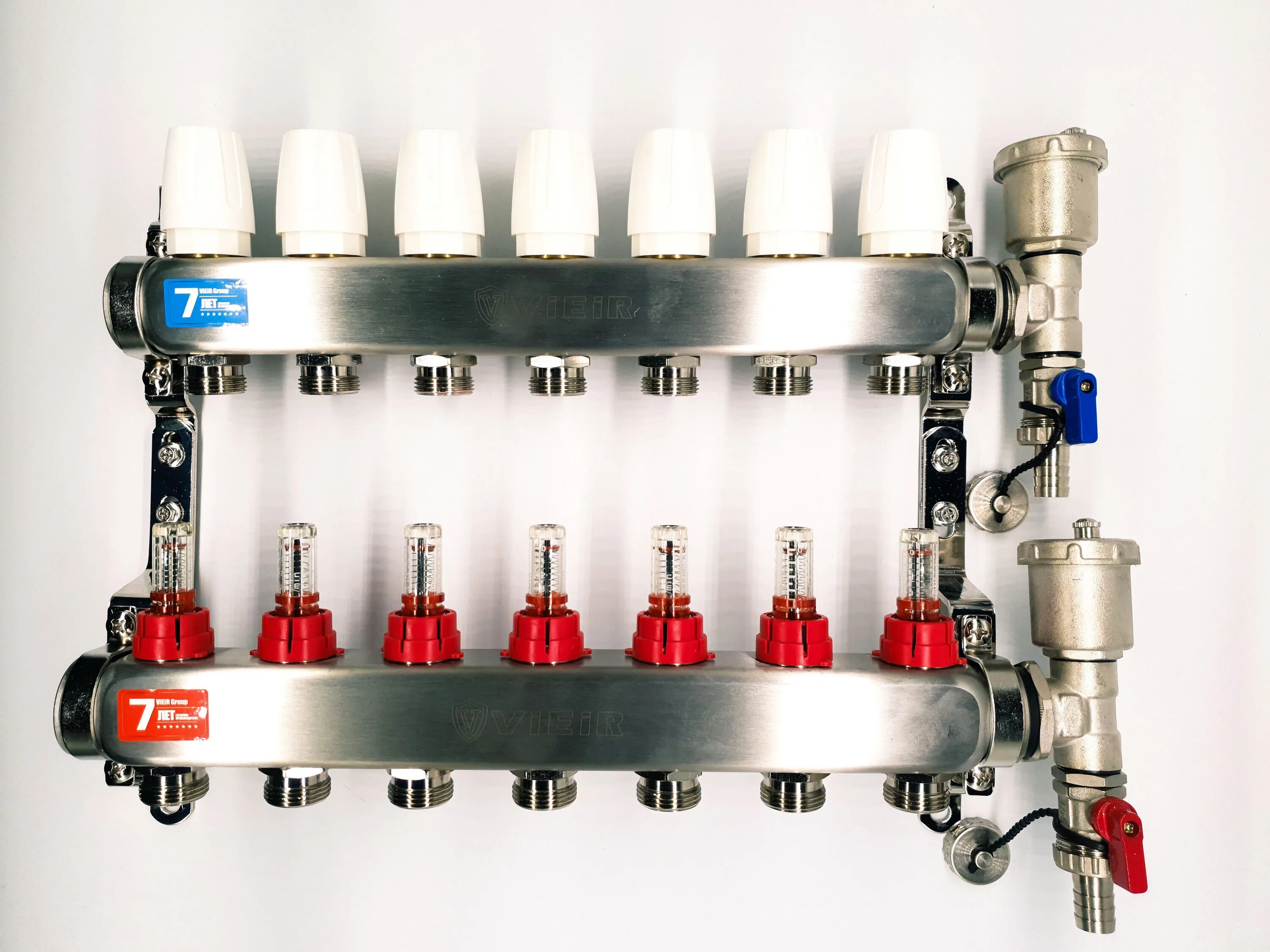 Коллектор 7 контуров. Коллекторная группа VIEIR. Коллекторная группа с расходомерами 9 выходов VIEIR, нержавейка. Коллектор VIEIR VR 113-05a. Коллекторная группа Виеир 7.