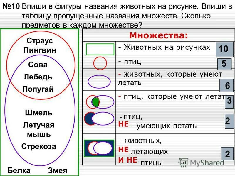 Названия множеств людей. Впиши в фигуры названия животных. Названия множеств. Впиши в таблицу названия множеств.