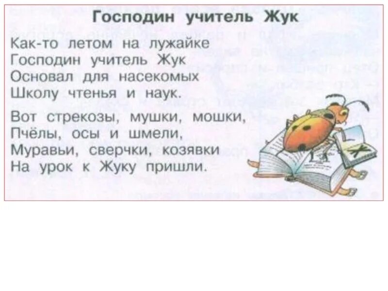 Учитель жук. Господин учитель жук. стих господин учитель жук. как летом на лужайке господин учитель жук. азбука 1 класс господин учитель жук.
