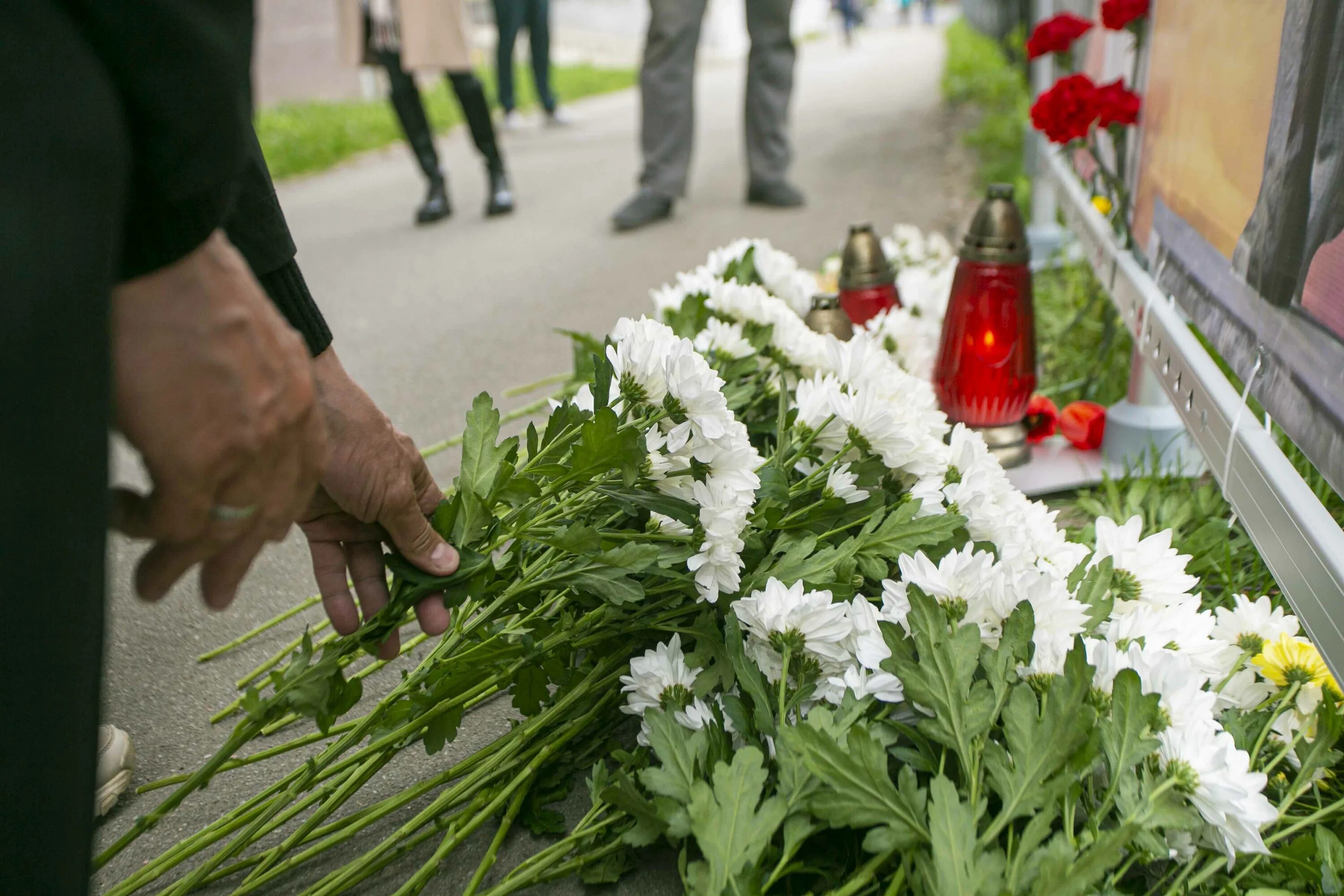 Мемориал освободителям Пскова. Возложение цветов в Риге. Цветы у посольства Латвии. Латвия 9 мая. В риге запретили нести цветы