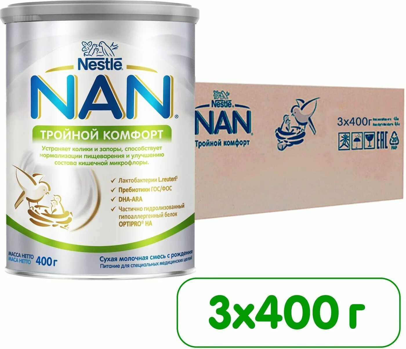 Смесь nan (Nestlé) Supreme (с рождения) 400 г. Смесь молочная nan супрем с рождения, 400г. Смесь нан тройной комфорт от коликов. Смесь нан от коликов и запоров от 0.