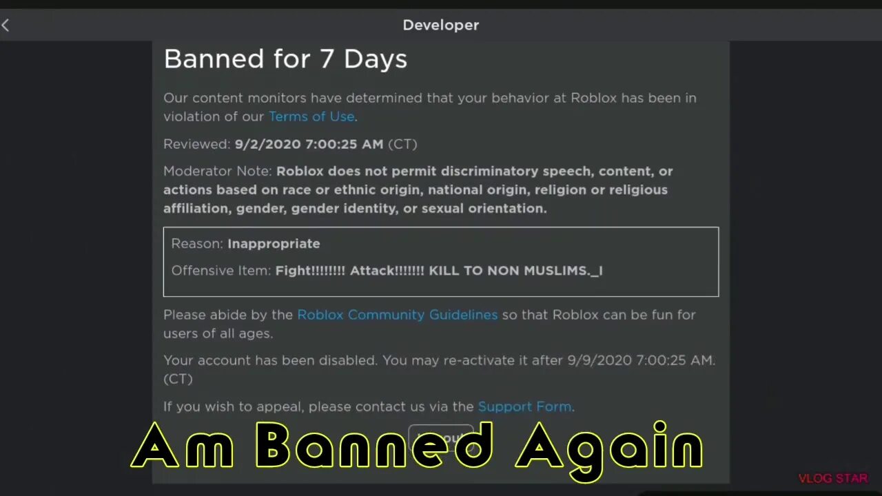 На сколько банят в роблоксе. Roblox бан. Бан на 7 дней в РОБЛОКС. Account banned Roblox. Banned for 7 Days Roblox.