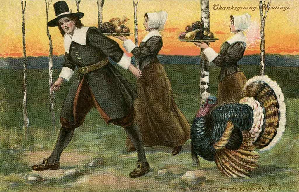 День Благодарения Уильям Брэдфорд. Пилигримы день Благодарения. Пуритане в Англии 17 век одежда. День Благодарения индейцы и Колонисты.