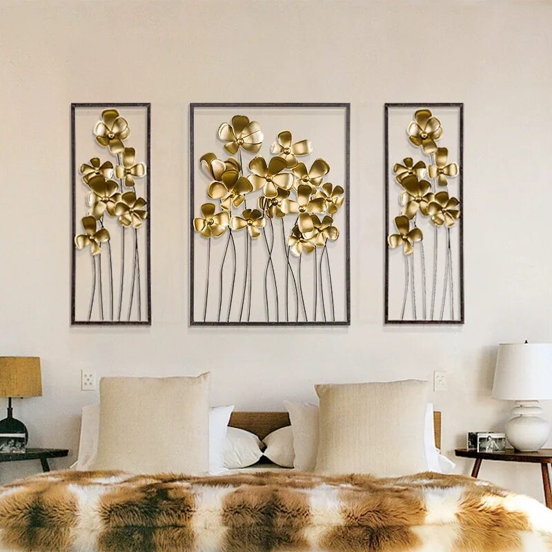 Настенное панно из металла "Gold Leaf Flowers" 116x80 см (3 коробки). Настенное панно в интерьере. Стильное панно на стену. Декоративные украшения на стену.