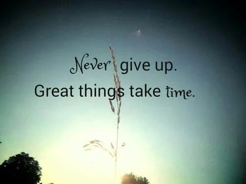 Time to give up. Never give up because great things take time. don&#039;t give up great things take time.