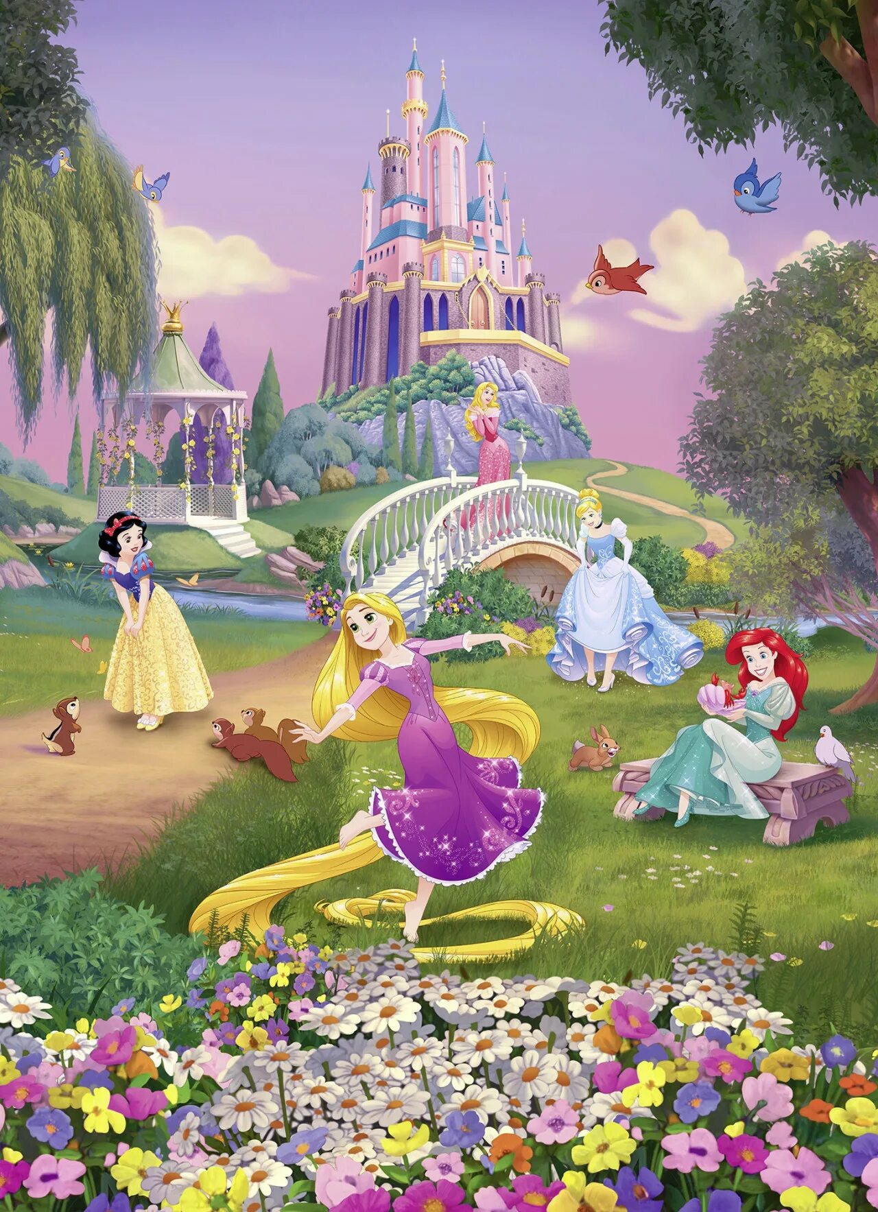 Картинка сказочная страна. Фотообои Komar Disney Princess. Фотообои "Disney Princess Park". Фотообои Komar Disney Princess Park 8-4109 254х368 см. Фотообои "Disney Princess Park" 170.