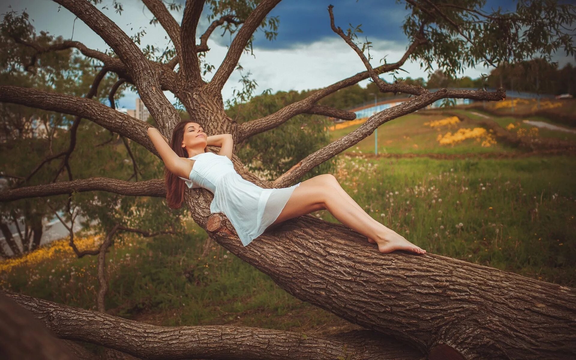 Необычные фотосессии на природе. Идеи для фотосессии на природе. Девушка дерево. Красивая девушка у дерева.