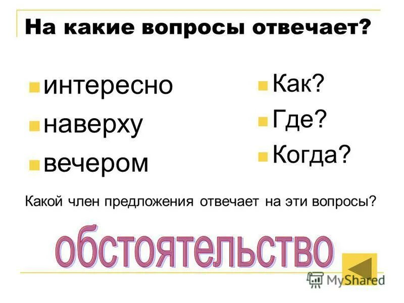 Вечер какое предложение. На какой вопрос отвечает как. На какие вопросы отвечает приложение. На какой вопрос отвечает где когда. Наверху предложение.