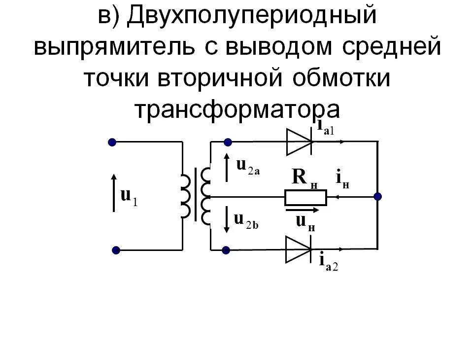 Двухполупериодный выпрямитель 2 трансформатора. Схема двухполупериодного выпрямителя с выводом средней точки. Схема двухполупериодного выпрямителя со средней точкой. Схема двухполупериодного мостового выпрямителя.