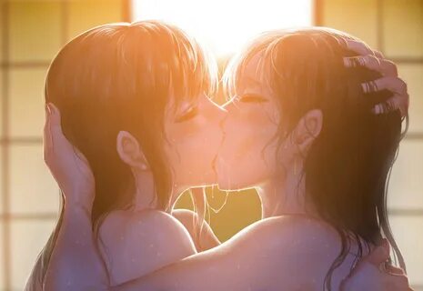 Passionate Anime Women Kissing Wallpaper.