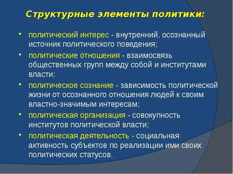 Политические проблемы и политические интересы. Элементы политики. Элементы публичной политики. Самостоятельные элементы политики. К основным элементам политики относится.