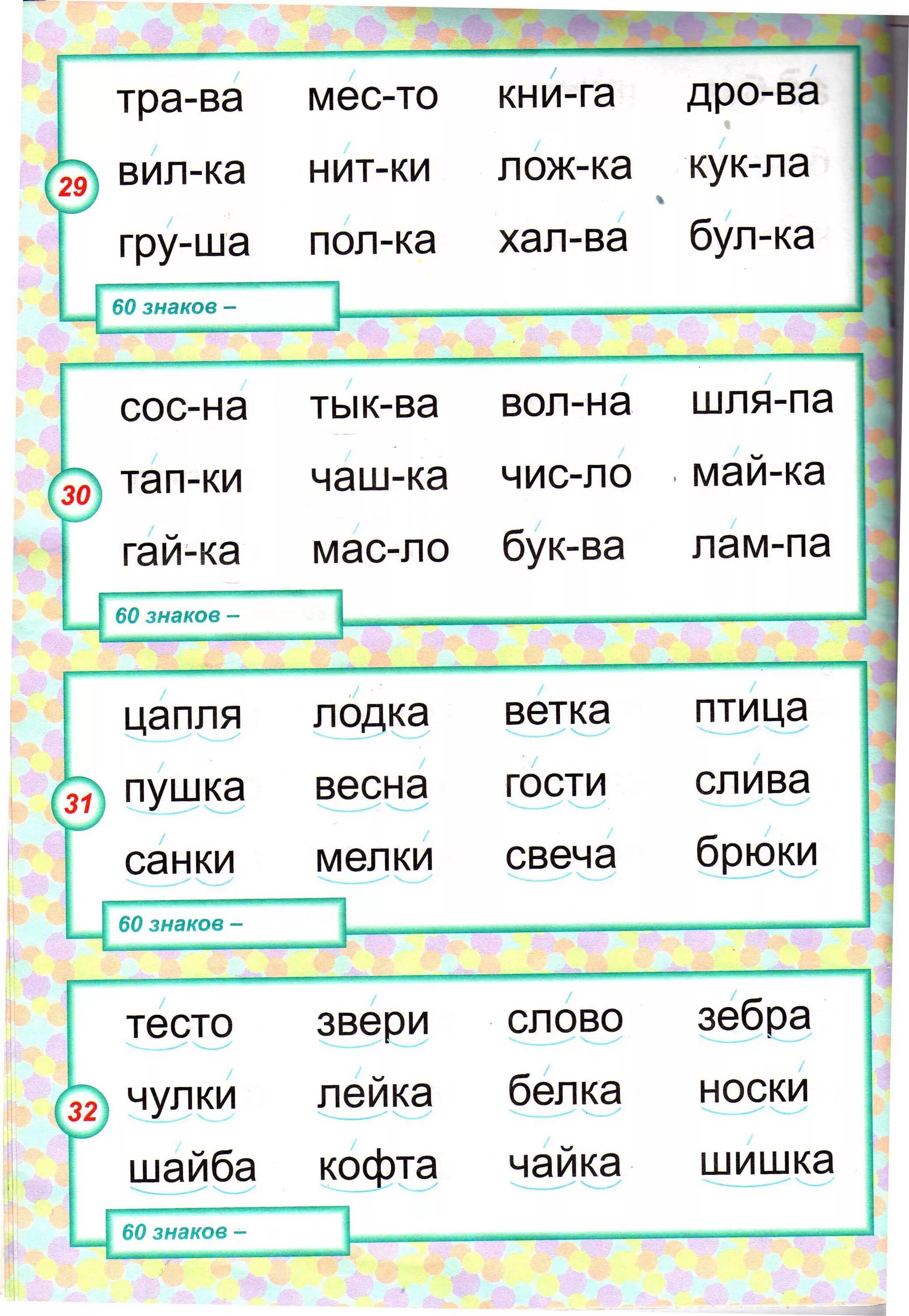 Слова для чтения начинающему