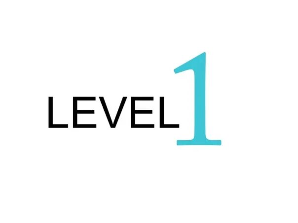 1 Уровень. Левел 1. Значок первый уровень. Надпись Level.