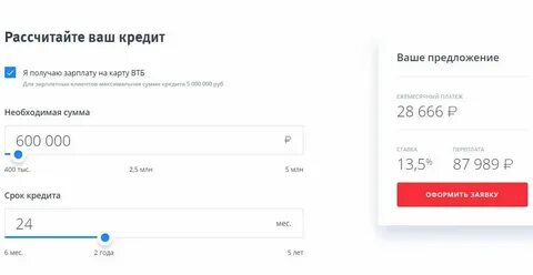 Потребительские кредиты втб банке наличными