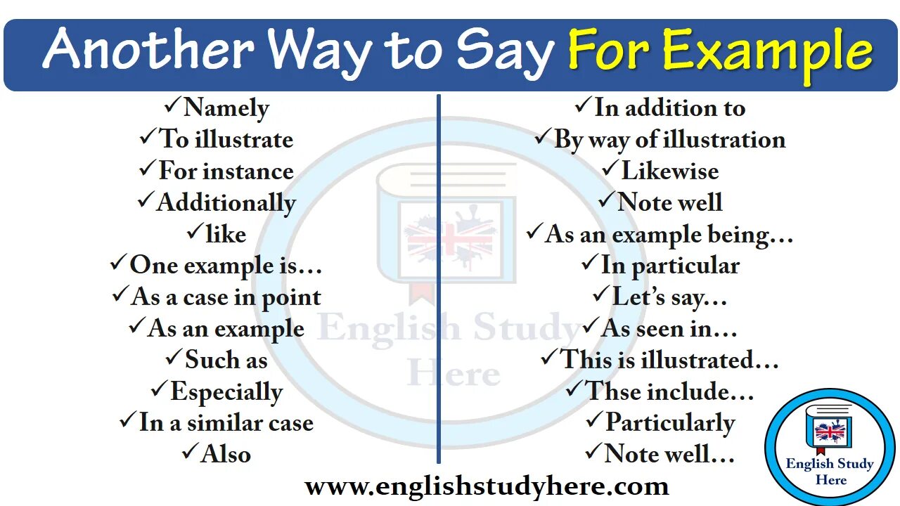 Say like. Another way to say. Ways to say for example. Other ways to say for example in English. For example синонимы.