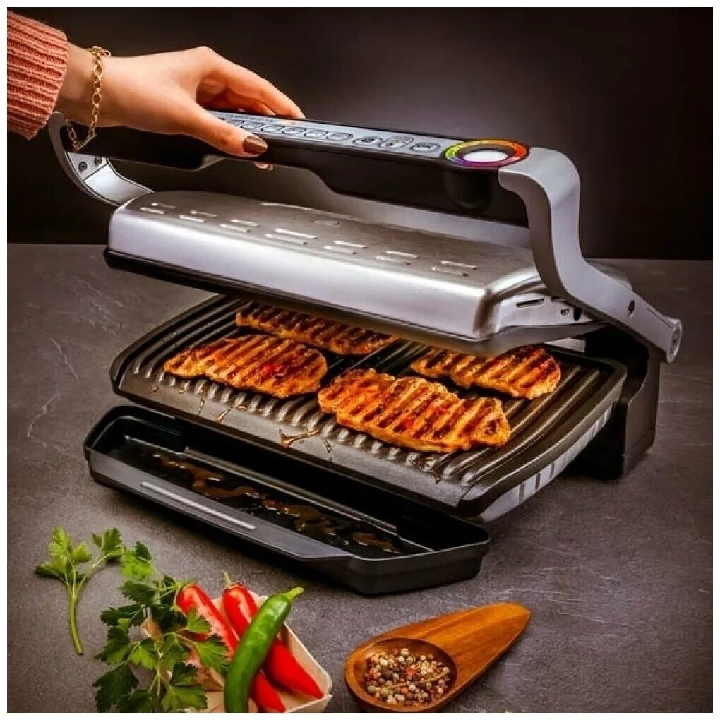 Электрогриль optigrill xl gc724d12 c насадкой. Tefal optigrill xl. tefal optigrill+ xl gc724d12. гриль tefal optigrill+ xl gc724d12 с насадкой-противнем. электрогриль tefal optigrill xl gc722d34.