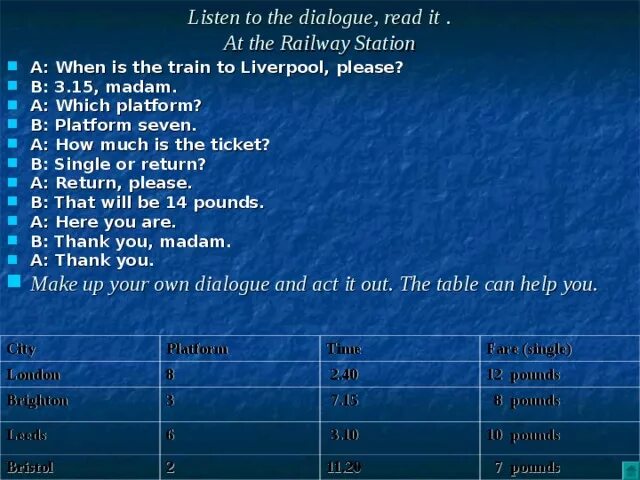 At the Station Dialogue. Текст по английскому языку at the Railway Station. At the Railway Station Worksheets. At the Train Station dialogues for Kids. Read the dialogue and choose the