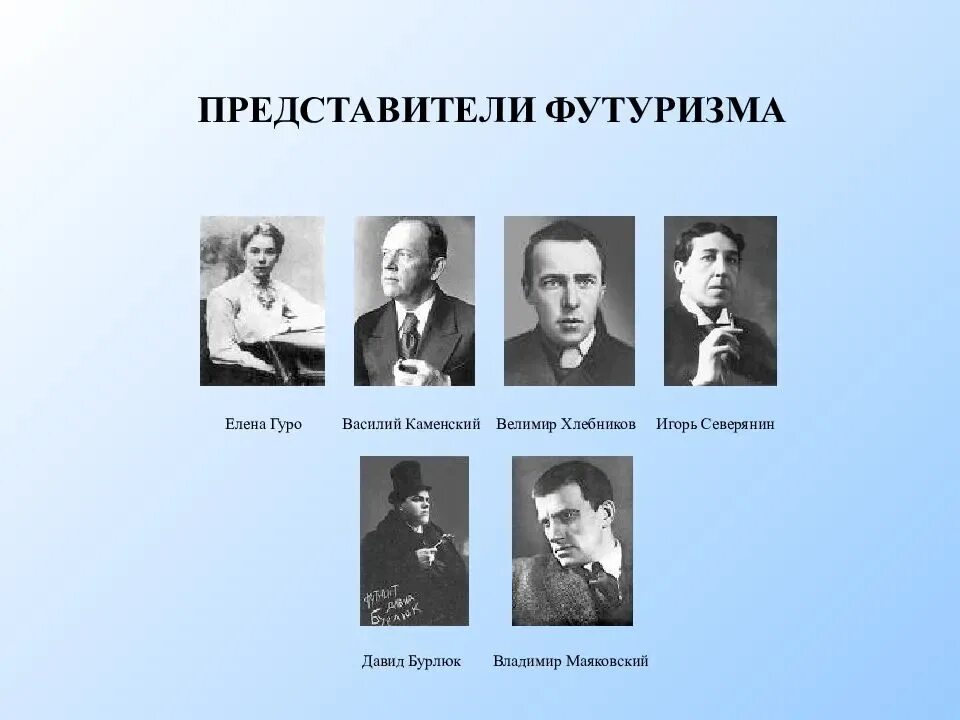 Основные представители футуризма. Представители футуризма в литературе 20 века. Представители футуризма 19-20 век. Представители футуризма начала 20 века. Деятели серебряного века русской культуры