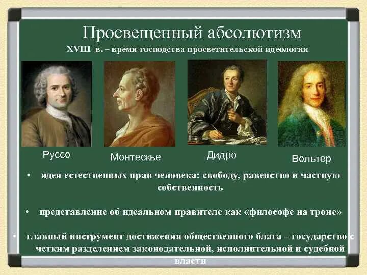 Идея просвещения абсолютизма. Просветители 18 в Вольтер Дидро. Идеи просветителей просвещенного абсолютизма. Просвещенный абсолютизм в Европе 18 века таблица. Вольтер Дидро Руссо Монтескье.