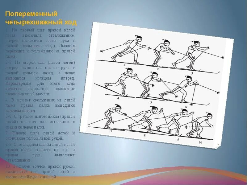 Попеременный четырехшажный. Попеременный четырёхшажный ход. Попеременный четырехшажный ход на лыжах. С шагом правой ноги вперед выносится. Шаг правой вперед