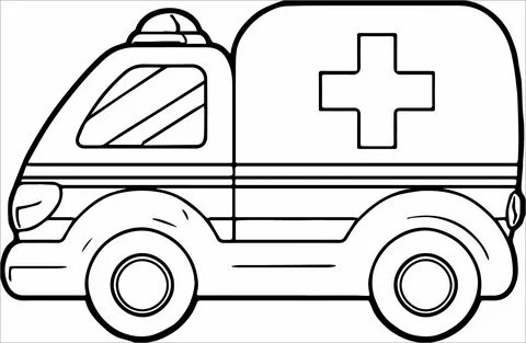 Ambulancia de Dibujos Animados para colorear, imprimir e dibujar -ColoringOnly.C