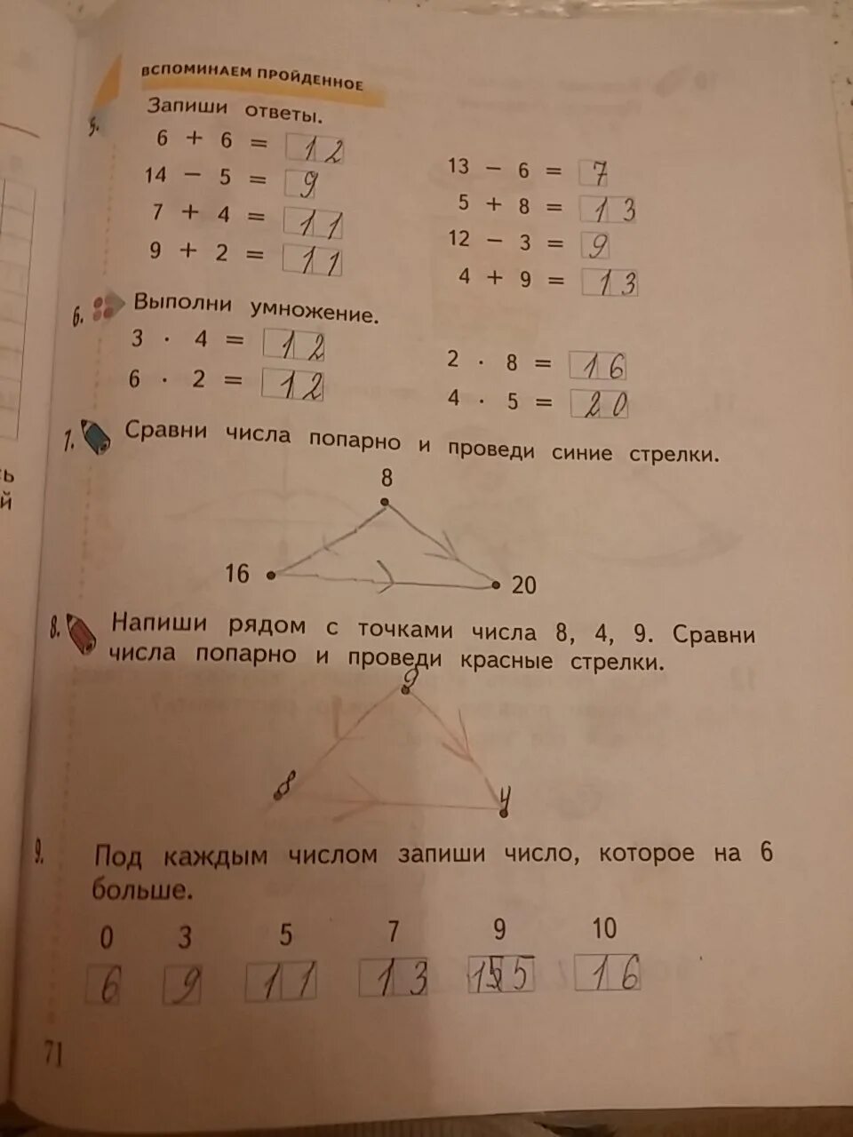 Стр 71 задача 2 математика 1 класс. Математика 1 класс 1 часть стр 71 задание. математика 1 класс стр. 71 страница. сравини цасла попарно и провиди синие стрелки. сравни числа попарно рабочая тетрадь математика 1 класс.