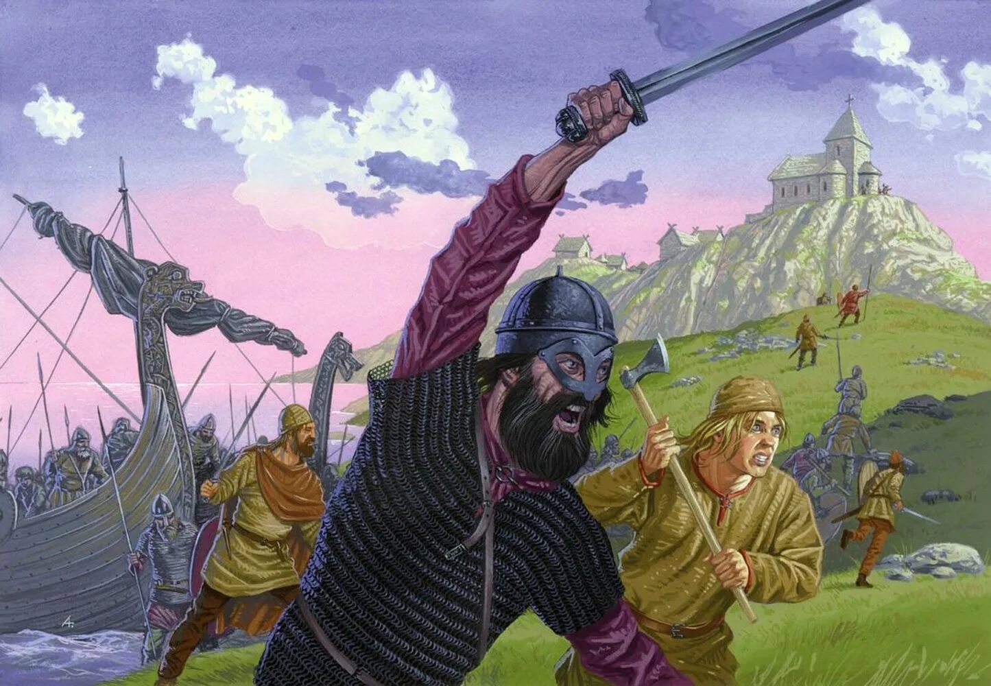 Нападение исторический. Нападение викингов на монастырь Линдисфарн. Монастырь Линдисфарн Викинги. Линдисфарн 793. Норманны Викинги.
