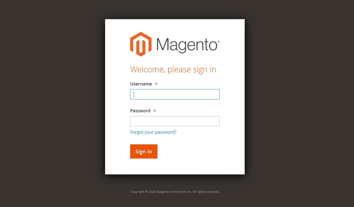 Admin enter. Magento Demo. Admin Panel login Page.