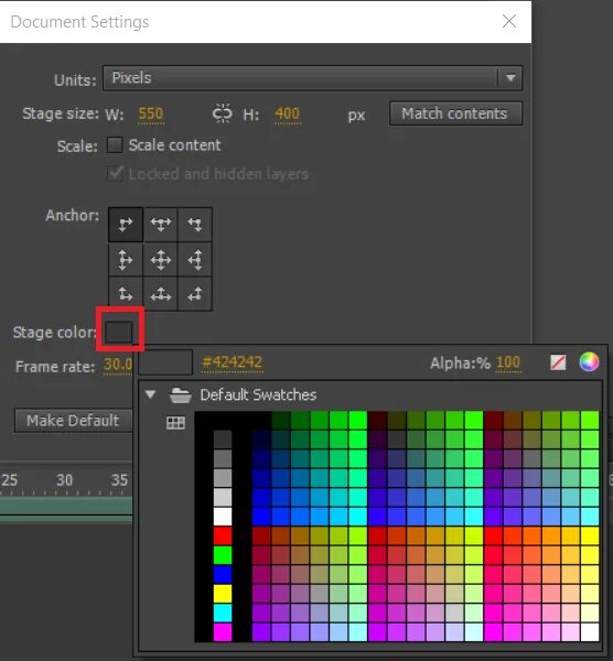 Canvas примеры анимации. Ресурсы в Color Stage. Doc setting