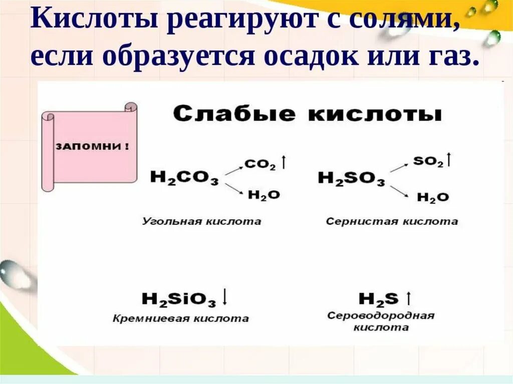 Кислоты реагируют с солями если образуется осадок или ГАЗ. С чем реагируют кислоты. Кислоты взаимодействуют с. С чем взаимодействуют кислоты. Газообразная кислота н у