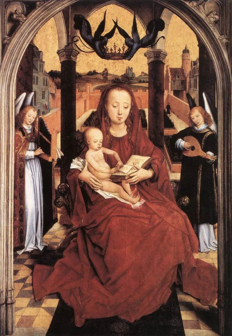 Ханс Мемлинг Мадонна. Ганс Мемлинг Мадонна с младенцем. Ганс Мемлинг (1433/1440 1494) Мадонна с младенцем, ангелом и донатором.. Мадонна с младенцем на троне и два музицирующих ангела Мемлинг. Ганс мемлинг