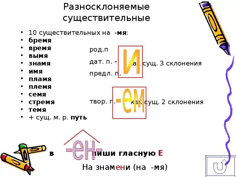 Слово время разносклоняемое. Слова на мя. Существительные на мя. Окончание существительных на мя. Окончания разносклоняемых существительных.