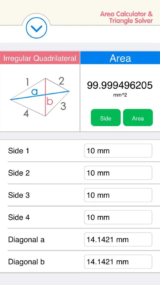 Диагональ треугольника калькулятор. Калькулятор треугольника. area calculation. calculate the area of quadrilateral.