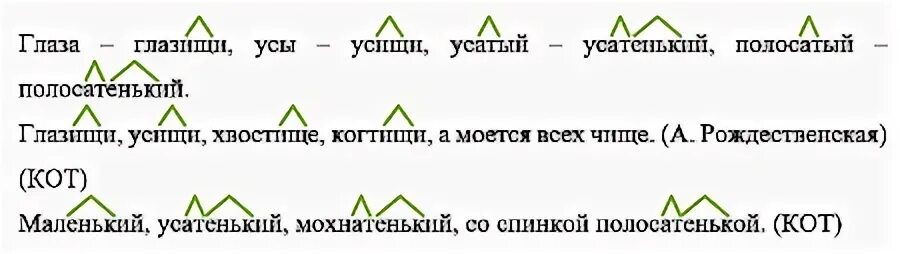 Суффикс слова дальше. Суффикс в слове полосатенький. Суффикс в слове усатенький. Глазищи суффикс. Глазище, Усище, усатенький суффикс.