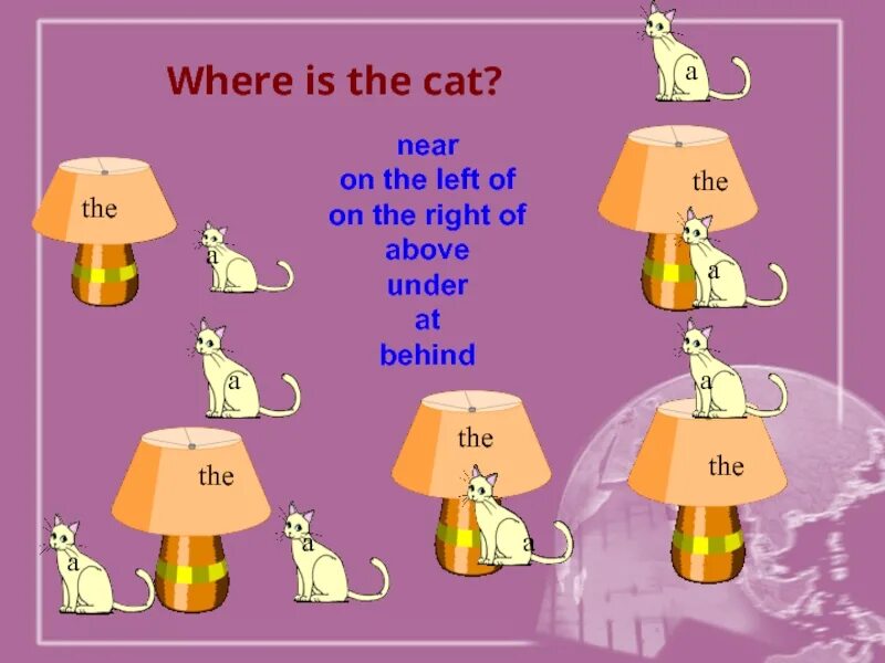 Where. On the left on the right. Where is the Cat. Where are the Cats. Where is the mistake