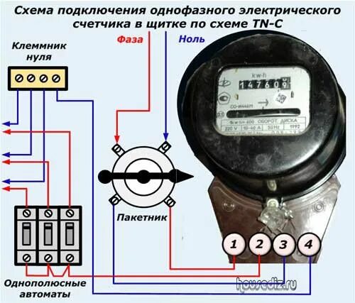 Какие измерительные приборы соединены в электрическом счетчике. Схема подключения однофазного счетчика электрической энергии. Схема подключения старого счетчика электроэнергии однофазного. Счётчик со-2 схема подключения однофазный. Счётчик электроэнергии однофазный со-и446 схема подключения.
