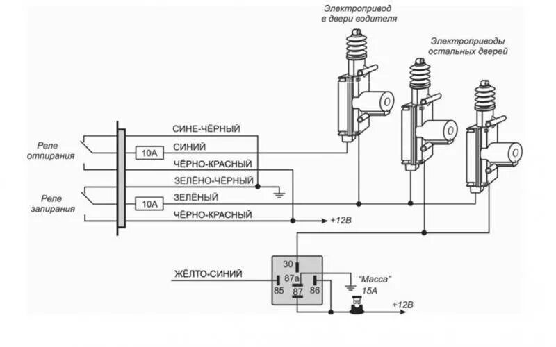 Сигнализация без центрального замка. Электропривод замка двери автомобиля схема подключения. Схема подключения привода замка двери. Электропривод замка двери схема подключения. Схема подключения электропривода центрального замка.