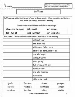 Suffixes worksheets