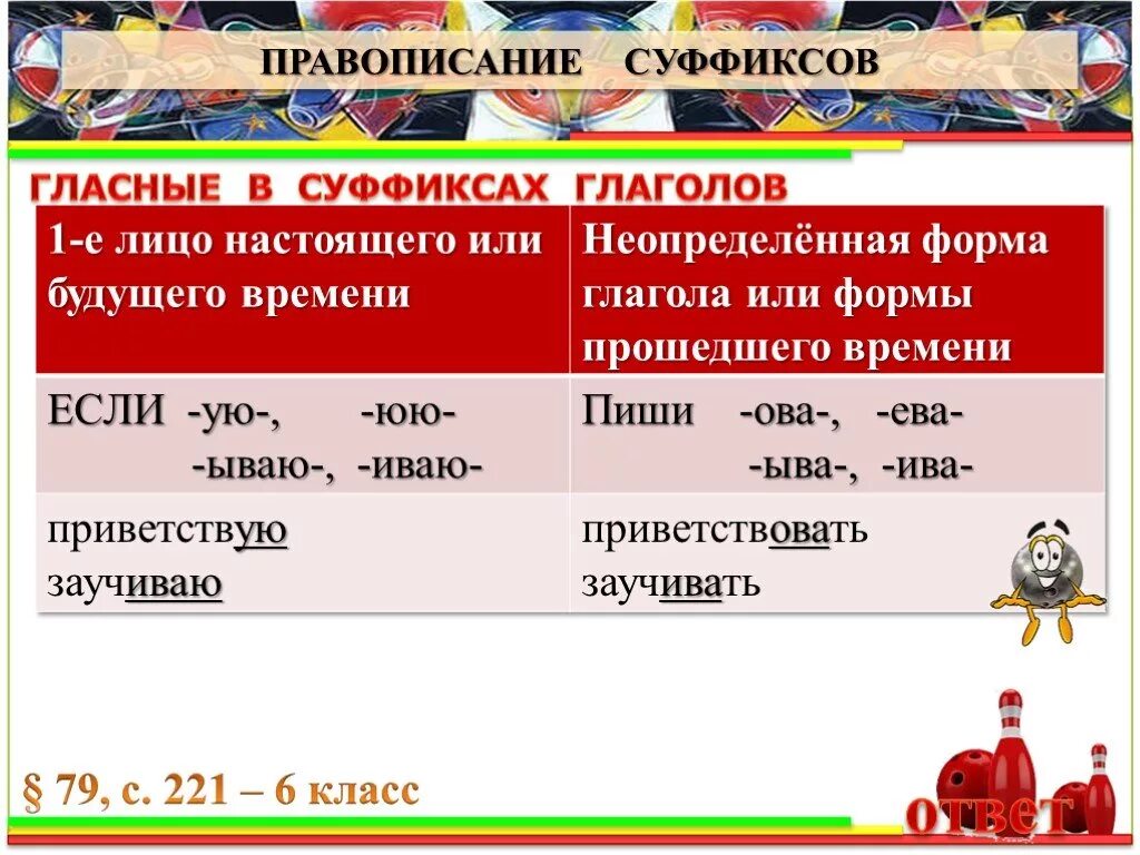 Правило правописание гласных в суффиксах