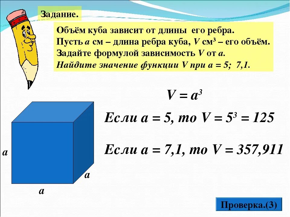 Объем куба зависит от его ребра