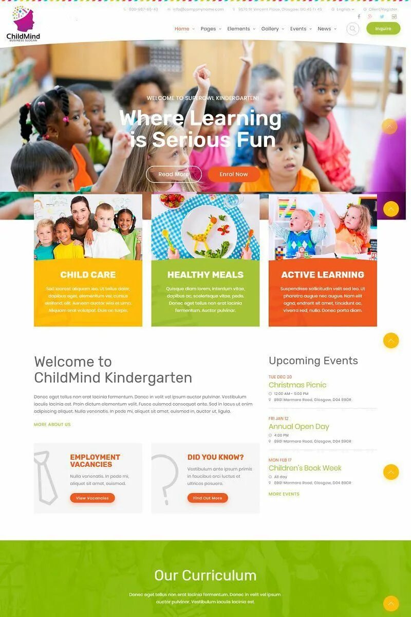Mind school. School website psd. web templates kids school psd. education template design.