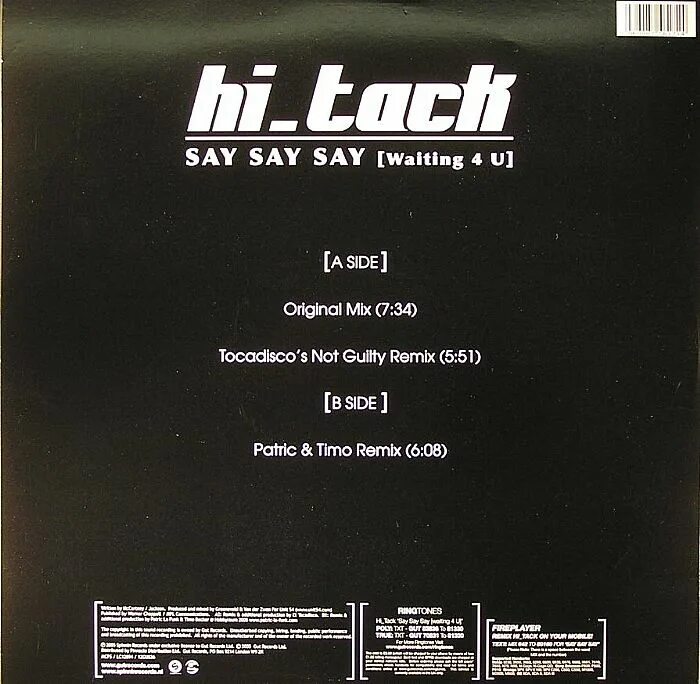 Hi tack - say say say (waiting 4 u). Hi-tack - say say say оригинальная обложка. Say say say mix. красочное изображение. Say say say mix.