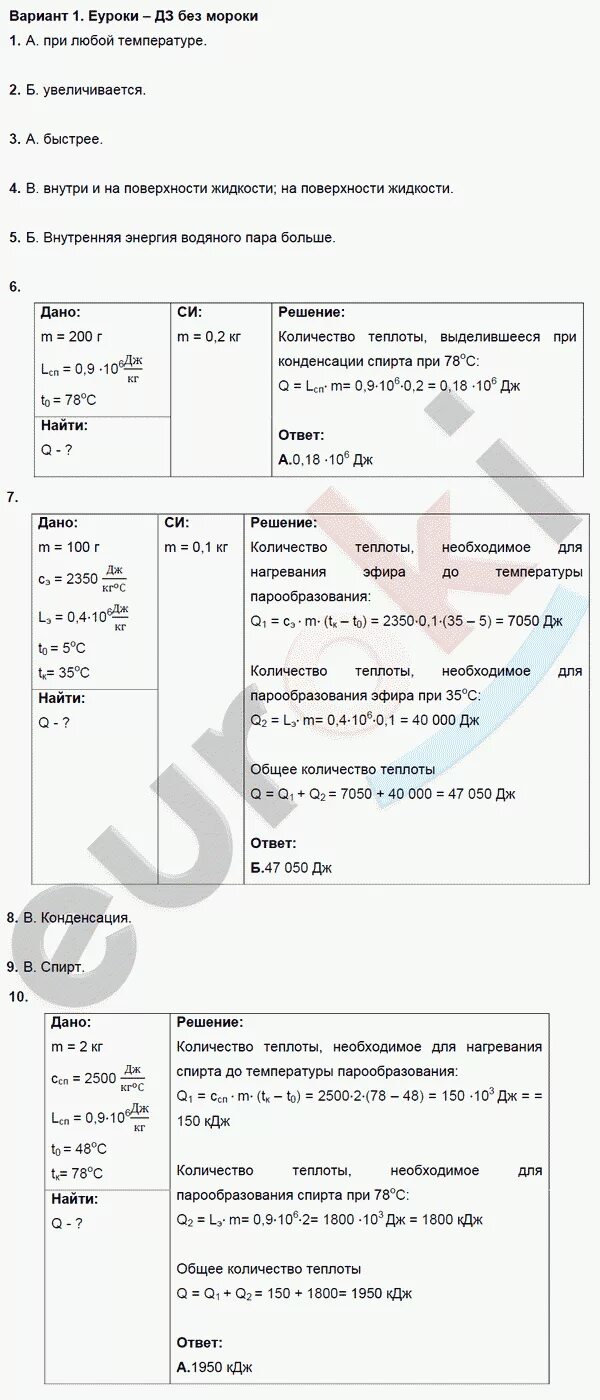 Физика 8 класс тесты с ответами перышкин. Тест по физике 8 класс испарение и конденсация. Физика 8 класс дидактические материалы ответы