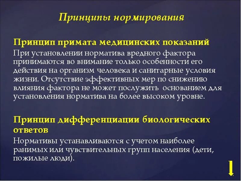 Принимая во внимание факторов. Принцип примата медицинских показаний. Принцип нормирования. Принципы гигиенического нормирования факторов окружающей среды. Санитарные условия жизни.