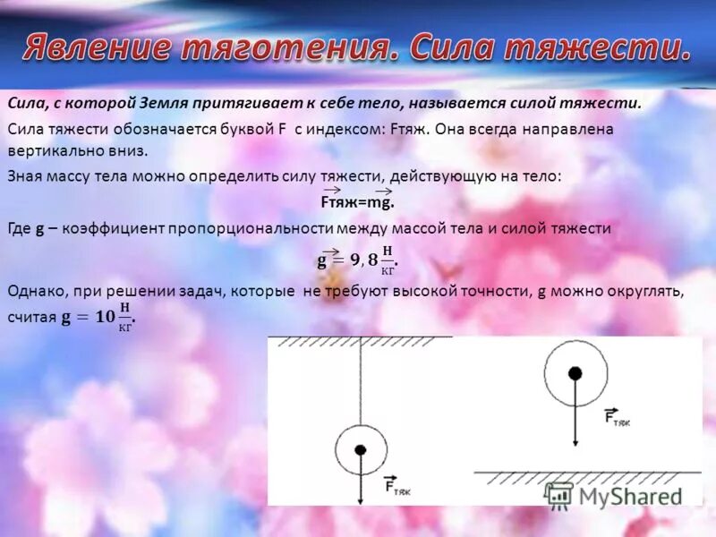 Явление на которое направлена деятельность. Сила тяготения и сила тяжести. Сила тяжести примеры. Явление тяготения сила тяжести. Сила тяжести иллюстрация.