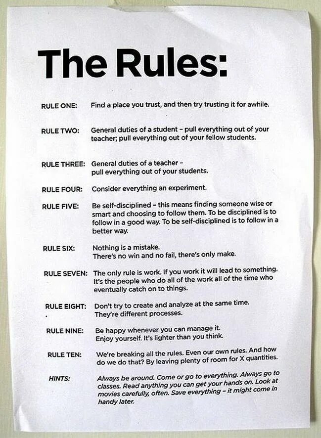 Your life your rules. Work Rules. Rules at work. Break the Rules. Students’ Rules.