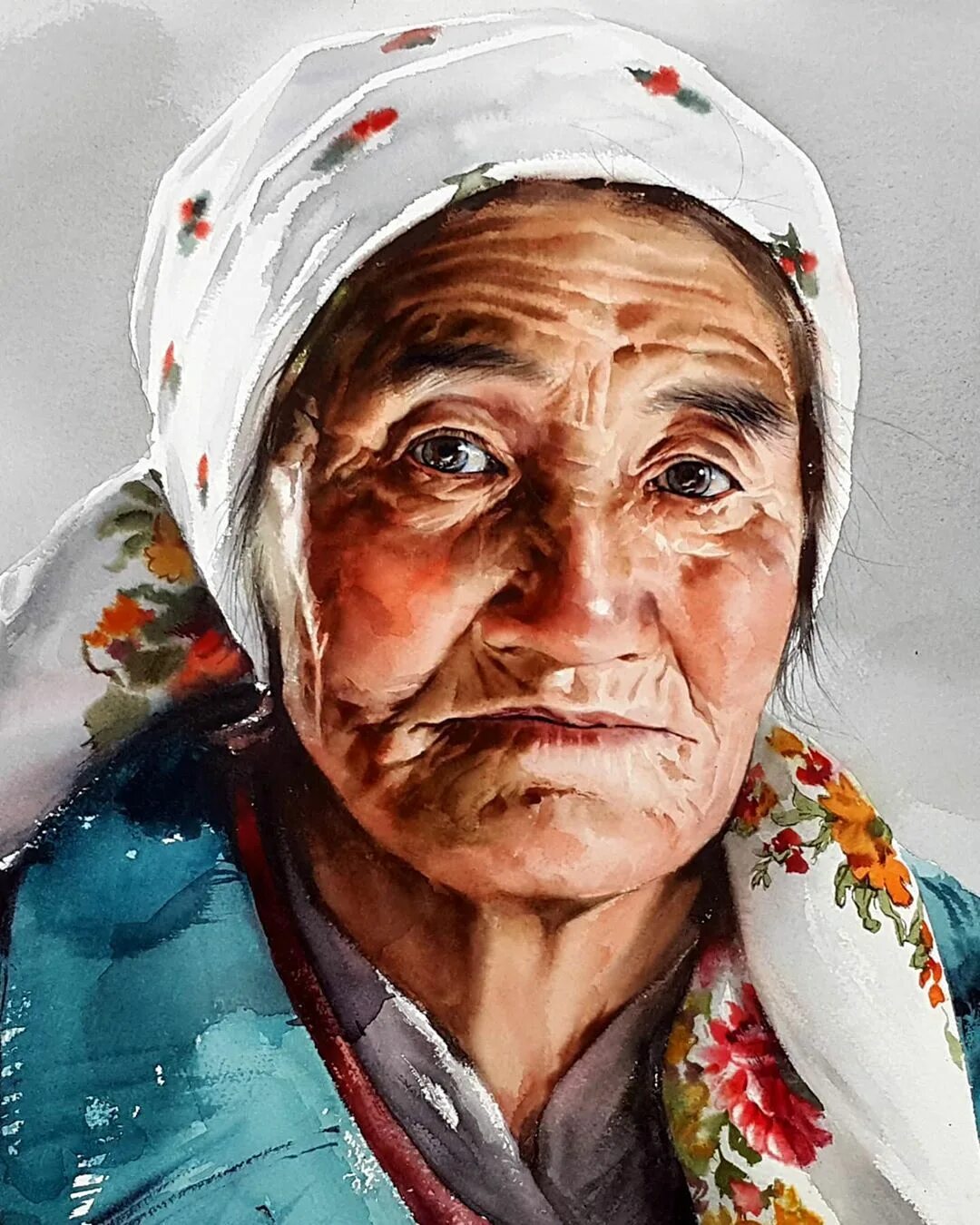 Создаем живописный портрет пожилого человека. Юнг Хун Сун портреты. Портрет акварелью. Портрет бабушки. Портрет старушки акварель.